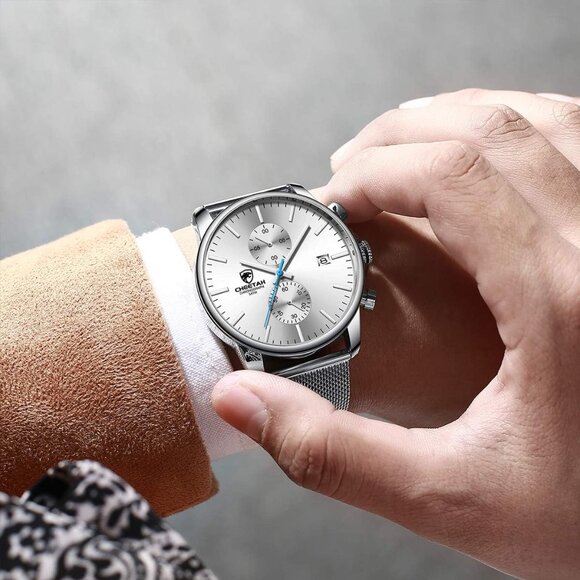 ⚡Mesh Silver White Men’s Watch Fashion Sport Quartz Analog Mesh Stainless Steel - Picture 7 of 9